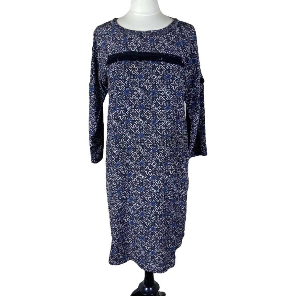 Figue Grandmillenial 100% silk shift dress southwestern print with tassel fringe